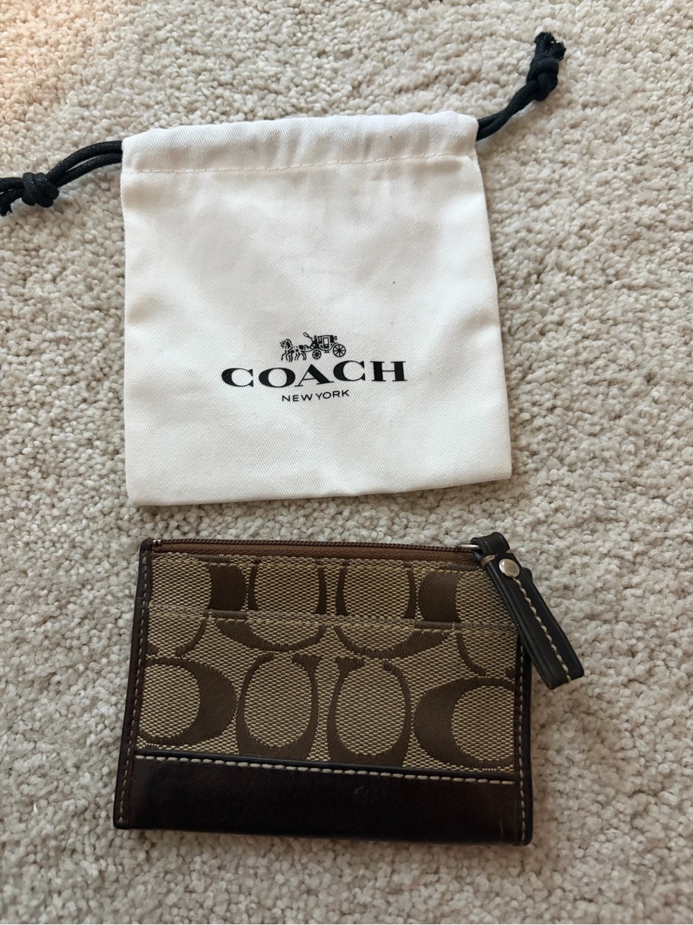 Coach | Brown Signature Canvas Zip Card Case